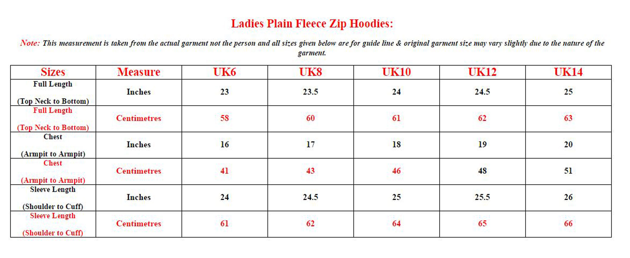 Hsn Size Chart