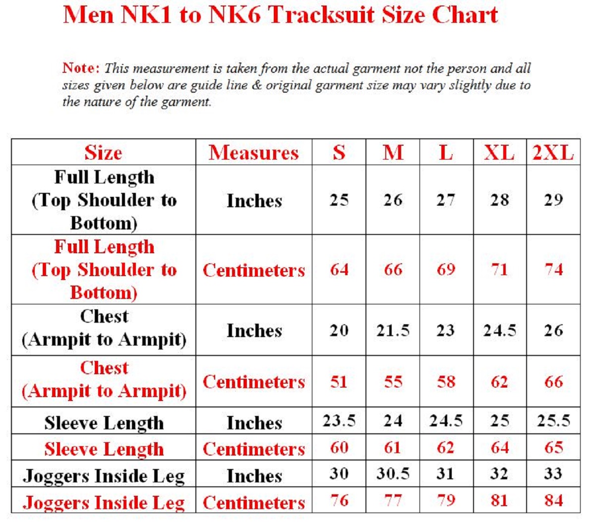 Top Size Chart India