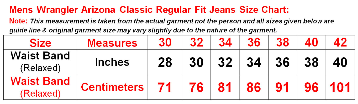 Arizona Jeans Size Chart Mens