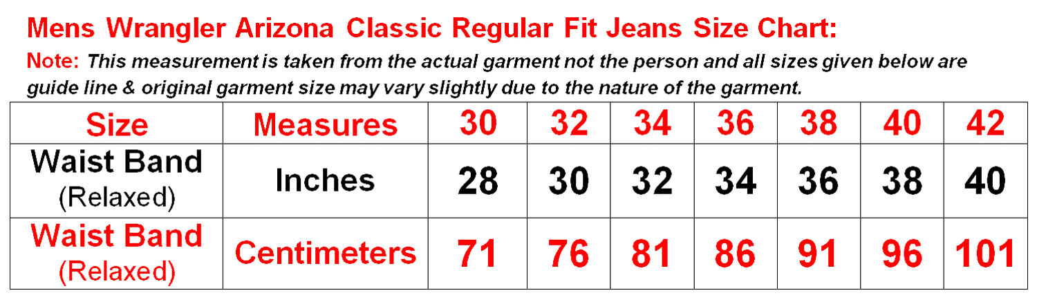 Wrangler Jeans Men S Size Chart