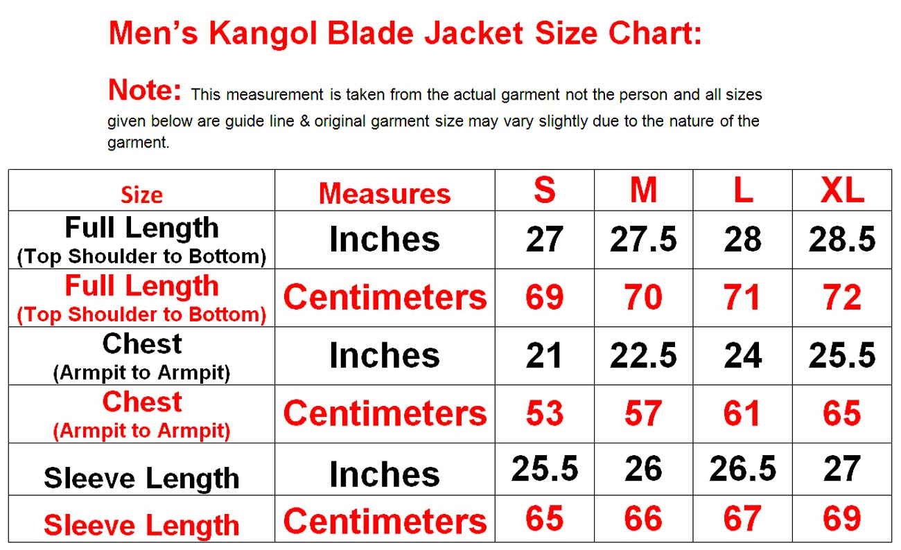 Kangol Polo Shirt Size Chart